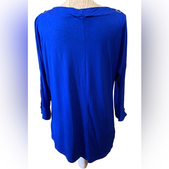 CABLE & GAUGE WOMENS COLD SHOULDER BLOUSE ROYAL BLUE MEDIUM - Picture 2 of 7